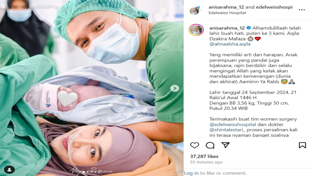 Selamat! Anisa Rahma Telah Lahirkan Anak Ketiganya, Beri Nama yang Penuh Makna dan Doa