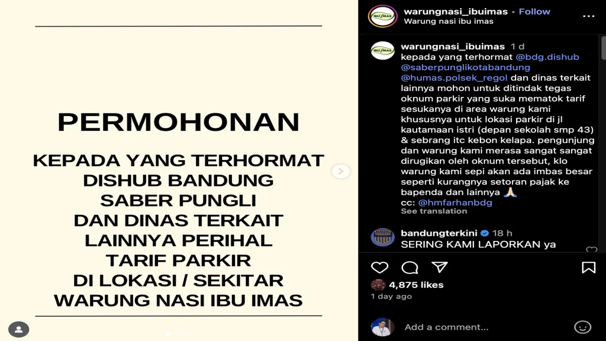 Tak Kunjung Ditindak Tegas, Warung Nasi Bu Imas Keluhkan Oknum Tukang Parkir Liar