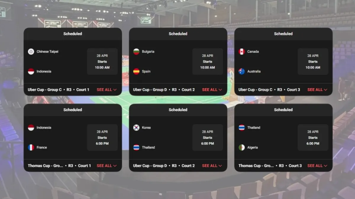 Jadwal Pertandingan Fase Grup Uber Cup 2026 Terakhir Hari Ini