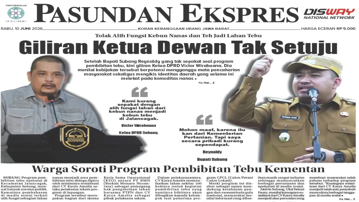 Giliran Ketua Dewan Tak Setuju, Program Pembibitan Tebu di Subang Selatan Mendapat Penolakan