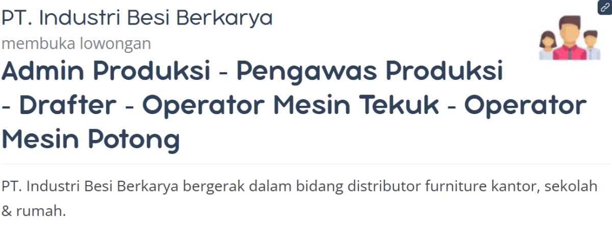 Lowongan Terbaru Untuk 5 Posisi, di PT. Industri Besi Berkarya