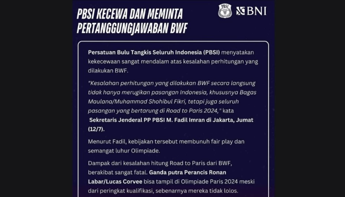 17 Pasangan Ganda Putra pada Paris 2024 Mengundang Protes PBSI Terhadap Keputusan BWF