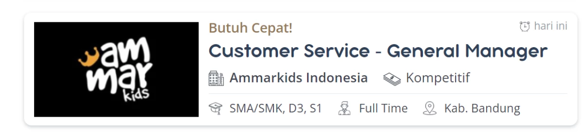 Peluang Karir di Ammarkids Indonesia, Customer Service & General Manager