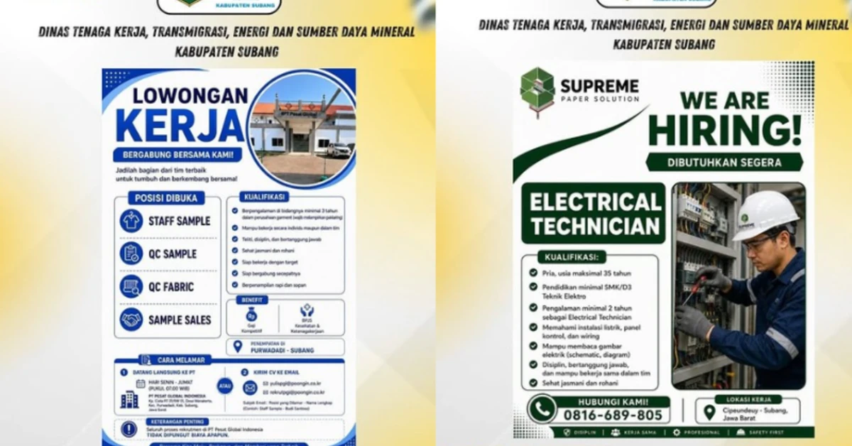 Daftar Lowongan Kerja Disnakertrans Subang 2026, Cek di Sini!