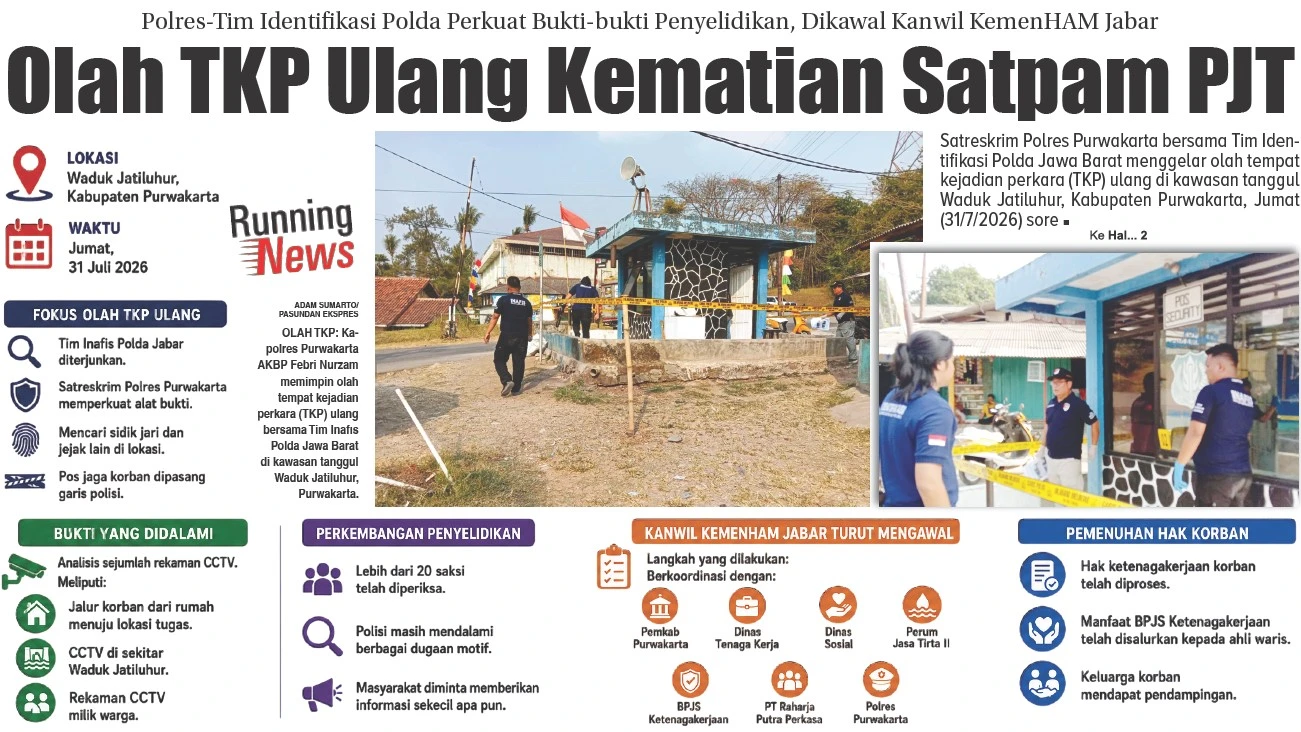 Olah TKP Ulang Kematian Satpam PJT II, Polres-Tim Identifikasi Polda Perkuat Bukti-bukti Penyelidikan, Dikawal Kanwil KemenHAM Jabar
