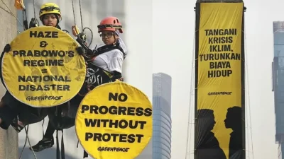 Enam Aktivis Greenpeace yang Ditangkap Usai Bentangkan Spanduk di Bundaran HI Dibebaskan