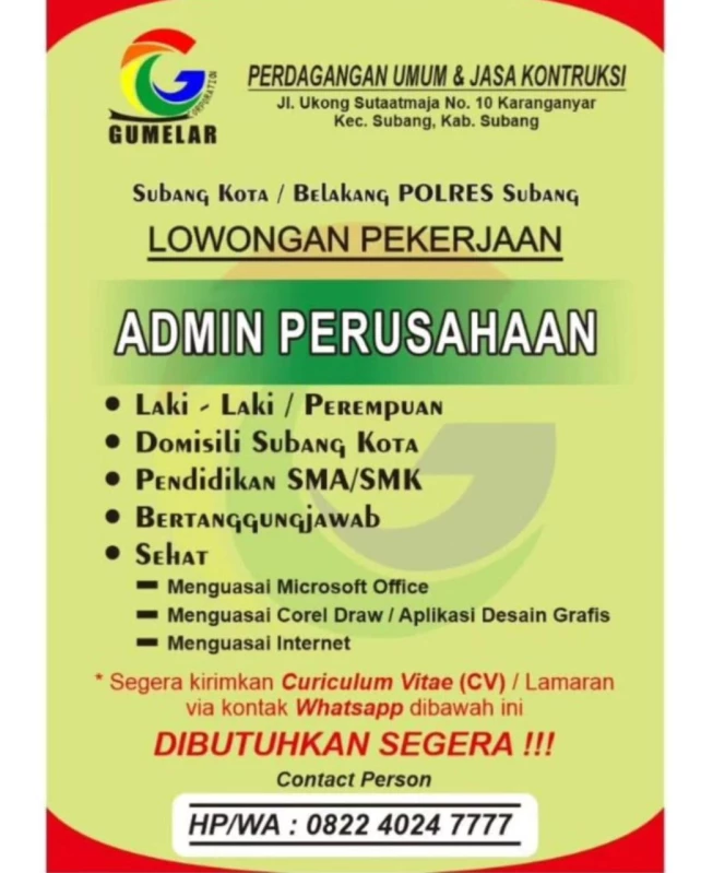 Daftar 7 Info Lowongan Kerja di Subang Hari Ini, Buruan Dibutuhkan SEGERA!