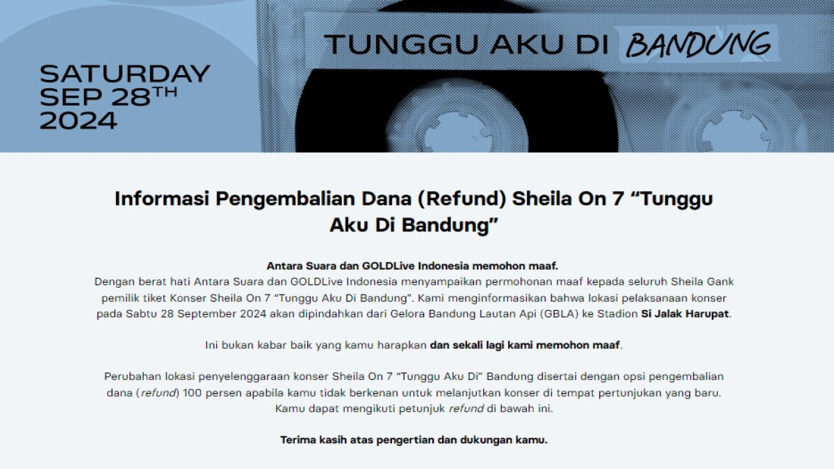 Konser Sheila On 7 Pindah Venue. (Sumber Gambar: Screenshot via Loket.com)