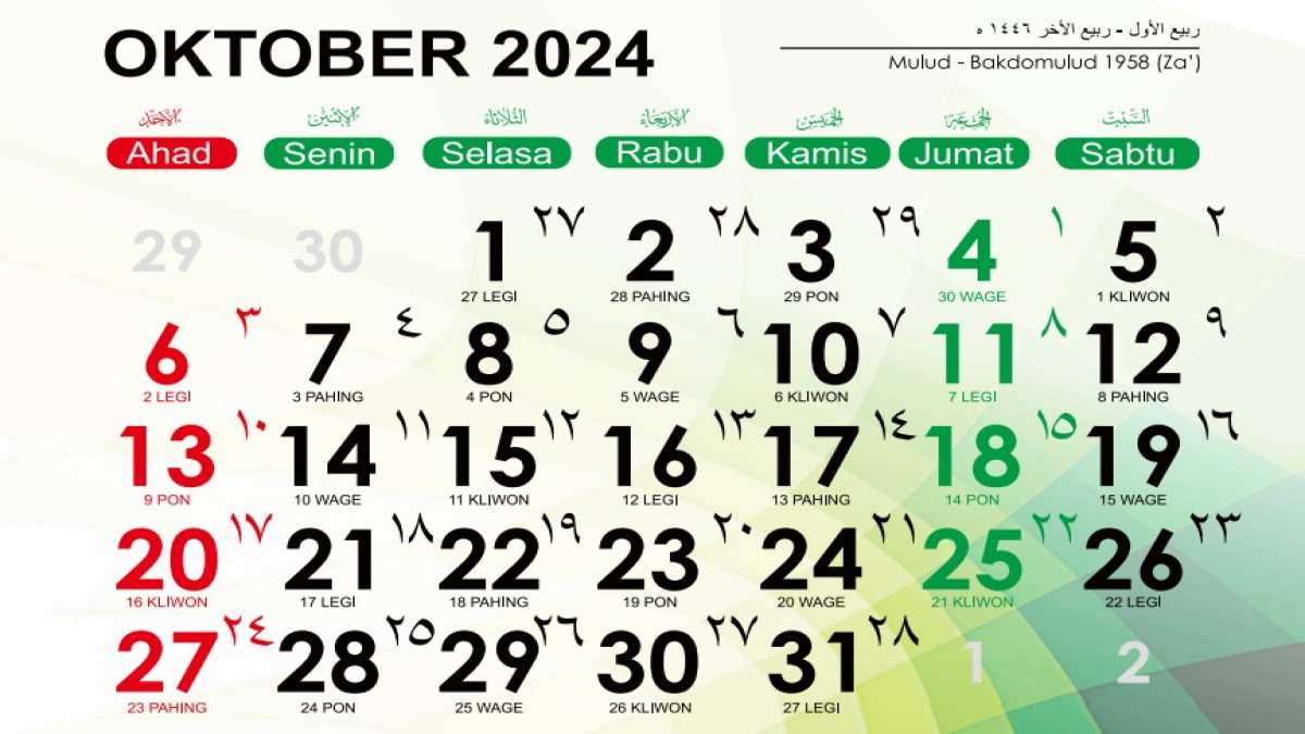 Daftar Hari Besar Nasional Internasional dan Tanggal Merah di Bulan Oktober 2024