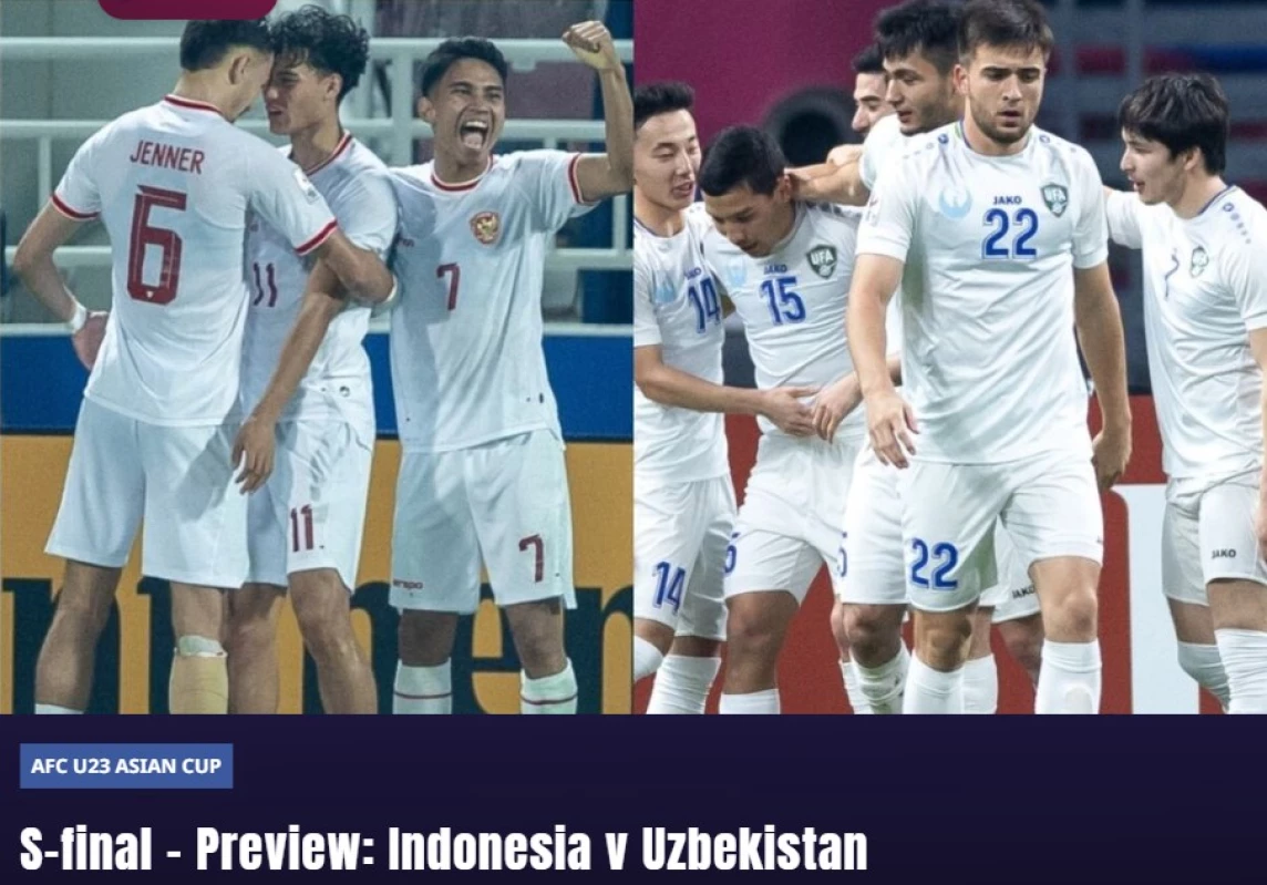 Indonesia vs Uzbekistan di Semifinal Piala Asia. (Sumber Foto: Screenshot Laman Resmi AFC)