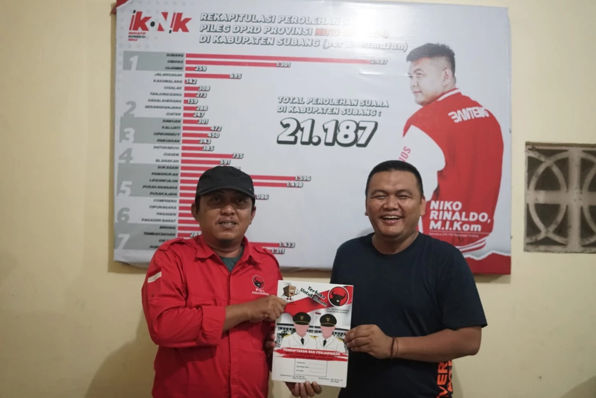 Niko Rinaldo (kanan) menerima formulir pendaftaran Bakal Calon Bupati & Wakil Bupati Subang.