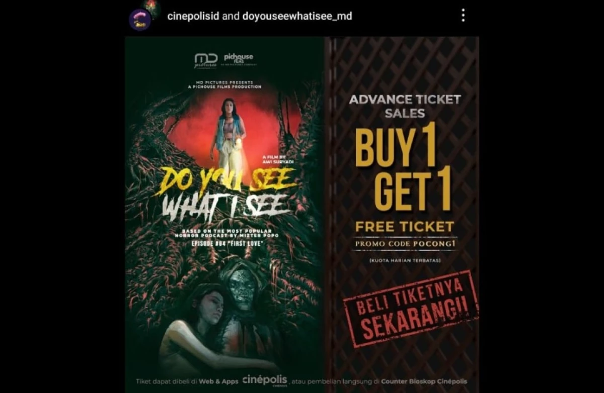 Promo Bioskop Mei: B1G1 Tiket Film "Do You See What I See". (Sumber Gambar: Screenshot via Instagram @cinepolisid)