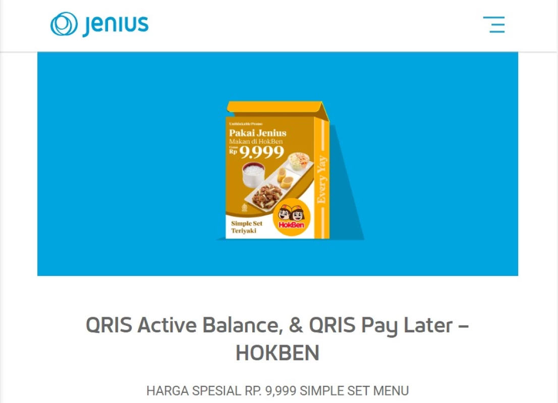Promo HokBen x Jenius. (Sumber Gambar: Screenshot via Laman Jenius)