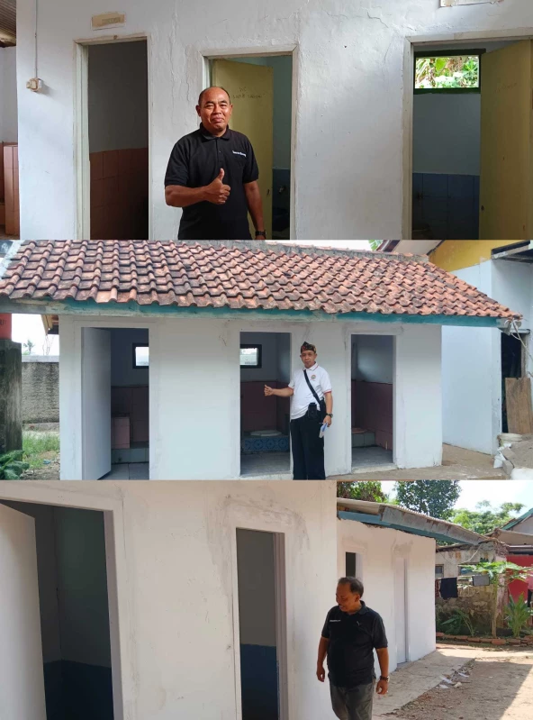 Kondisi toilet SDN Gembor, SDN Budikarya dan SDN Budisari (foto atas ke bawah) yang sudah direnovasi oleh PT Meiloon Technology Indonesia, Jumat (28/7).