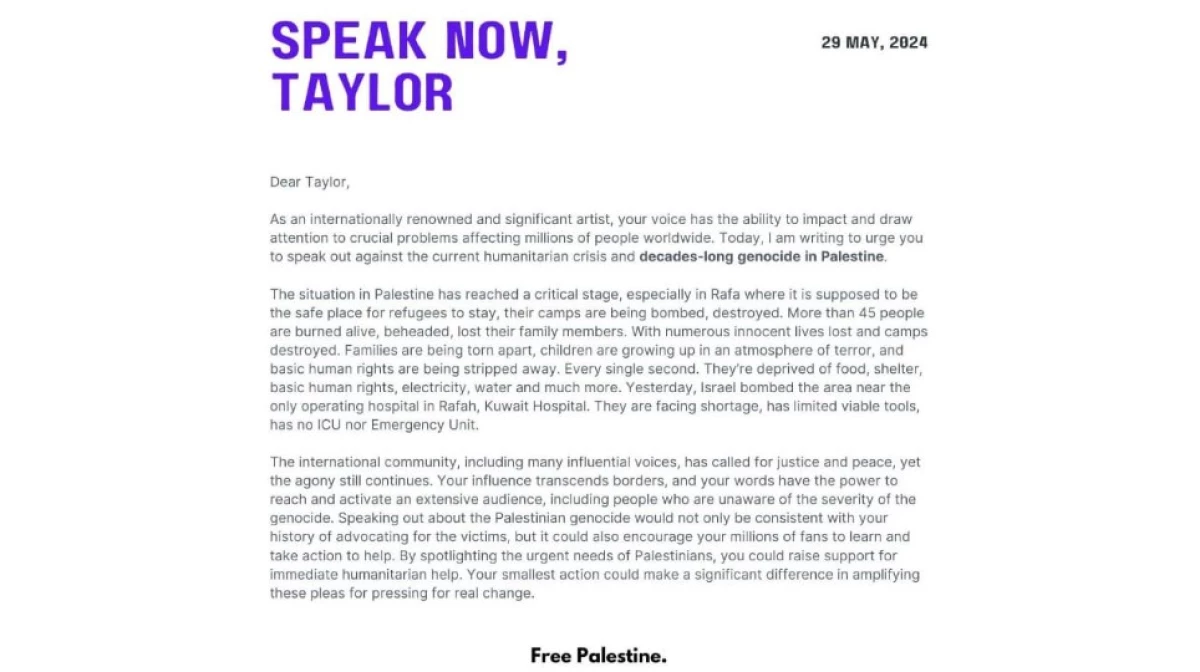 Surat Swifties untuk Taylor Swift. (Sumber Gambar: X @folkwhvre)