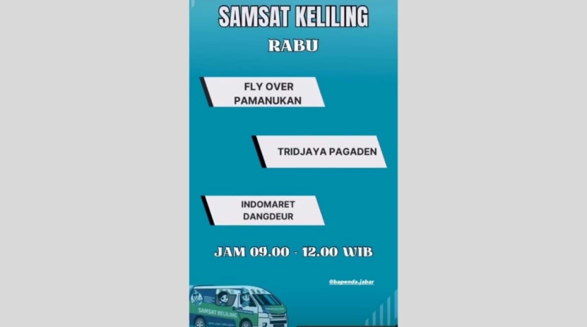 Jadwal Samsat Keliling di Subang per Rabu, 24 Juli 2024. (Sumber: Screenshot via Insta Story @samsat_subang)