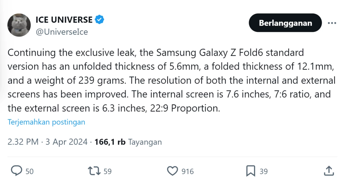 Bobot dari Samsung Galaxy Z Fold 6