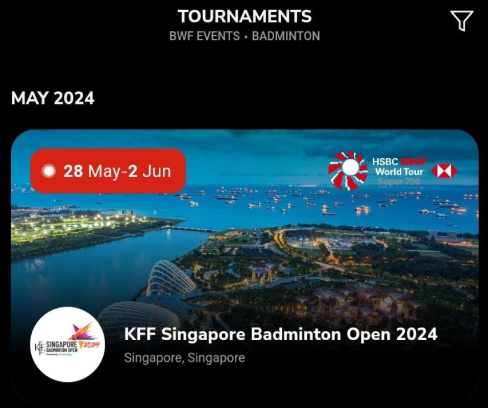 Perempat Final Singapore Open 2024. (Sumber Gambar: Screenshot via badminton4u Apps)