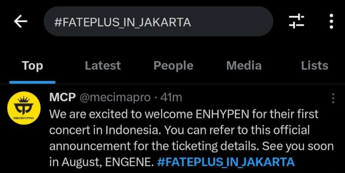 Trending Tagar #FATEPLUS_IN_JAKARTA dalam Rangka Menyambut Konser ENHYPEN FATE PLUS. (Sumber Gambar: Screenshot via X)