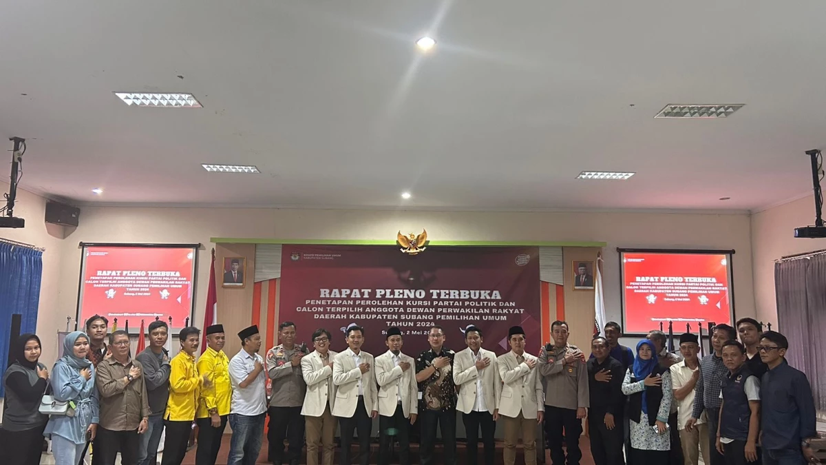 KPU Subang menggelar rapat pleno penetapan perolehan kursi dan penetapan calon Anggota DPRD Subang Tahun 2024.