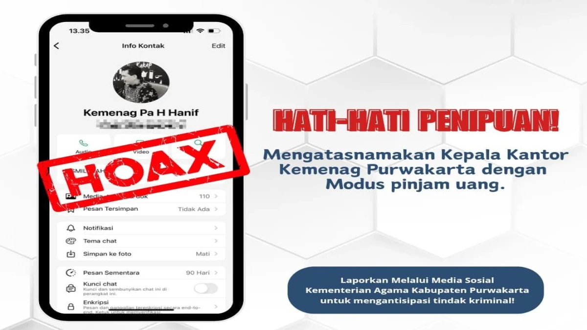 Hati-hati, Penipuan Mengatasnamakan Kepala Kemenag Purwakarta Lewat WA