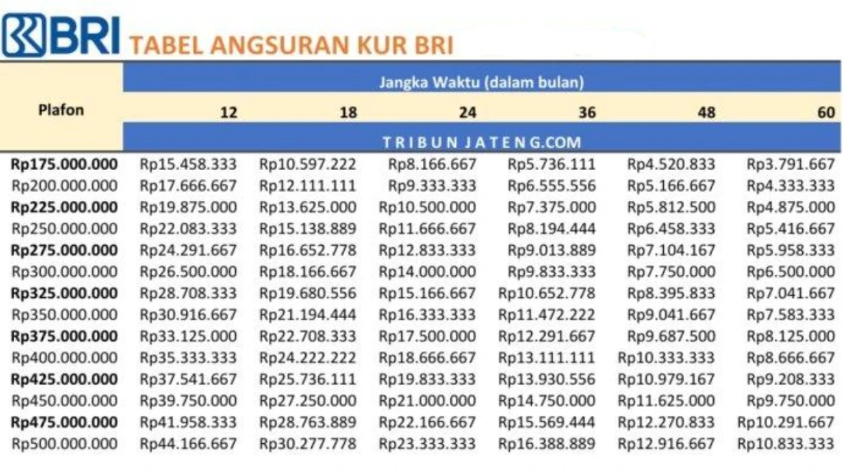 Tabel Angsuran KUR BRI 12 Maret 2025, Bisa Pinjam Rp 30 Juta, Rp 100 Juta hingga Rp 500 Juta