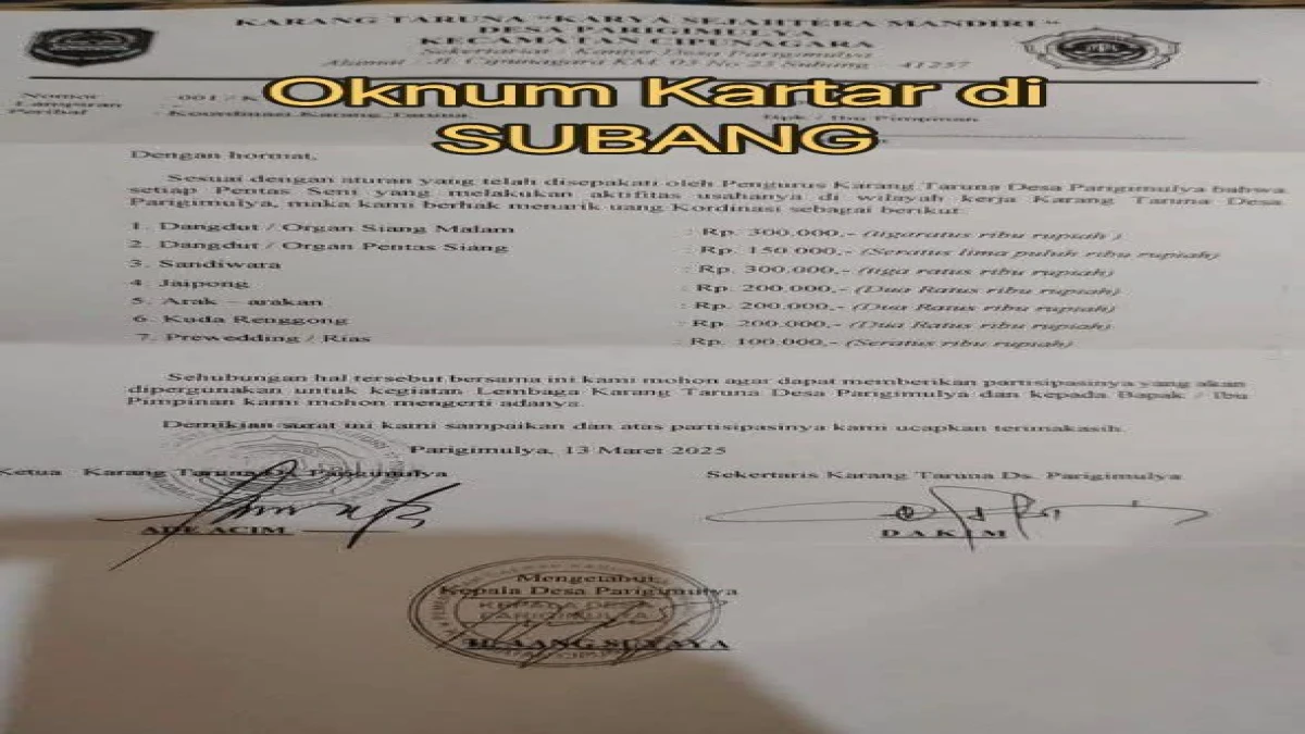 Viral! Dugaan Pungli oleh Oknum Karang Taruna di Subang, Warga Dikenakan Biaya untuk Pentas Seni hingga Prewedding