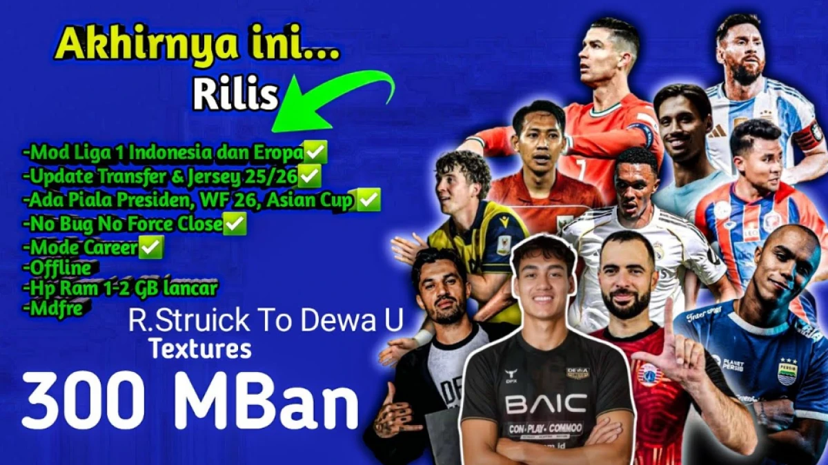Download PES 2025 PPSSPP MOD Super Liga 1 Indonesia dan Eropa: Full Update Kits Musim 25/26