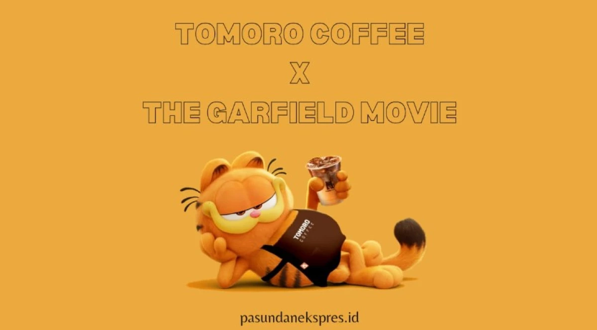 Tomoro Coffee x The Garfield Movie. (Sumber Gambar: Pasundan Ekspres/Canva/Instagram @tomorocoffee.id)