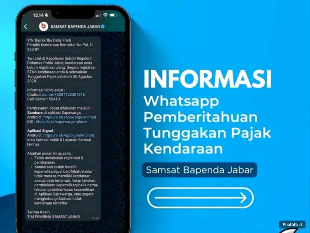 Samsat Akan Ingatkan Tunggakan Pajak Kendaraan Lewat WhatsApp