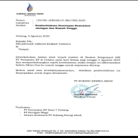 Surat dari Subang Energi Abadi tentang pemberitahuan penutupan sementara jaringan gas rumah tangga.